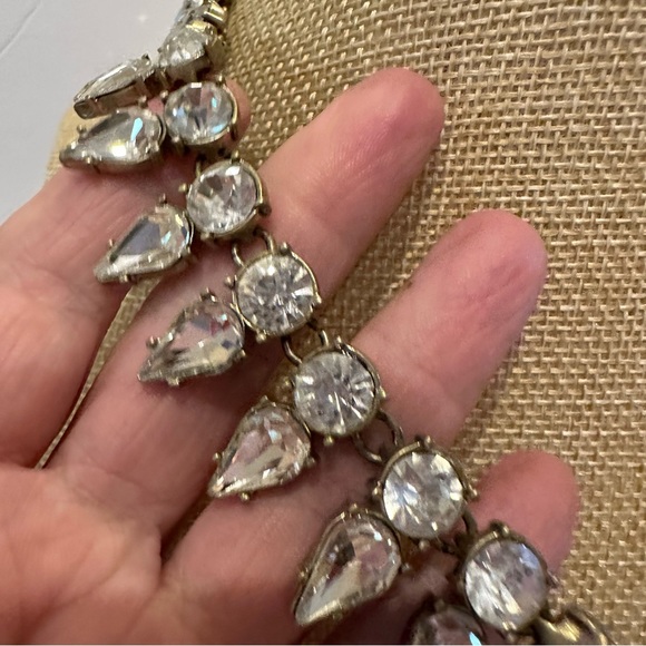 J. Crew Collar Statement Necklace gold w/ 2 rows of clear crystals end to end - Picture 7 of 12